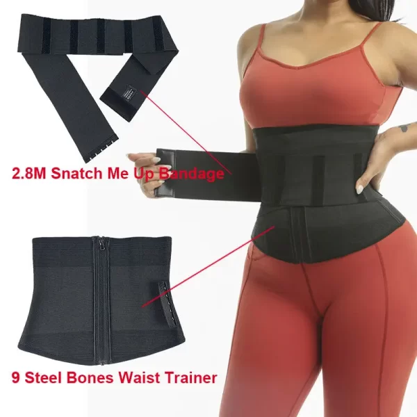 9 Steel Bones Waist Trainer Body Shaper Adjustable Belly Tummy Control Snatch Me Up Wrap Stretch Bands Slim Body Shaper Women - Image 2